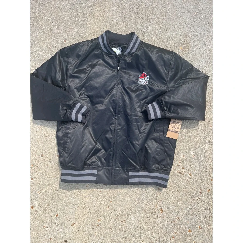 University Of Georgia Bulldogs Satin Bomber Jacket Mens M Black Full Zip